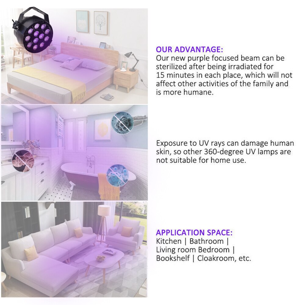 36W 100-240V Ultraviolet LED Light Disinfection UV Sterilizer Lamp for Home Sterilizing Light Disinfect Virus Mite killer Lights