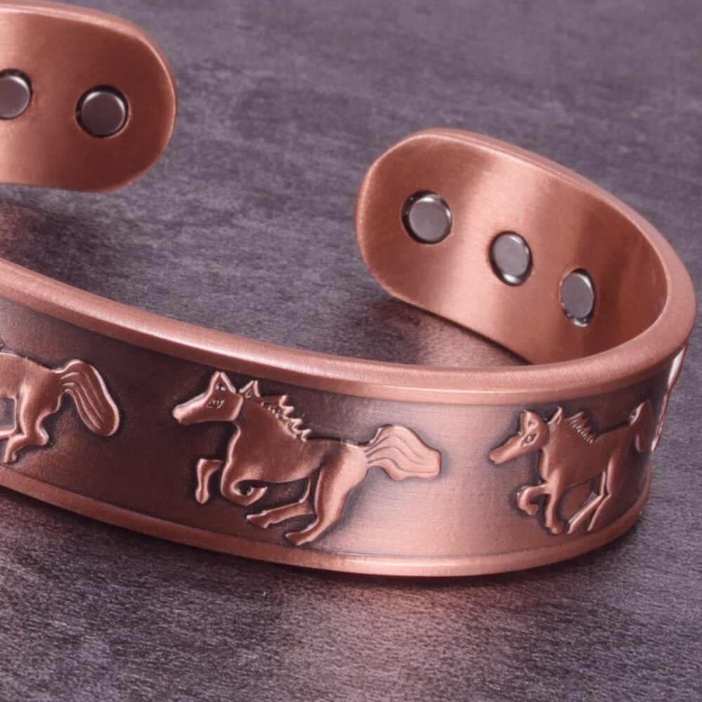 Pure Copper Magnetic Bracelet Arthritis Adjustable Horse 15.5MM Wide Therapeutic Magnetic Bracelet Benefits Copper Bangle Men