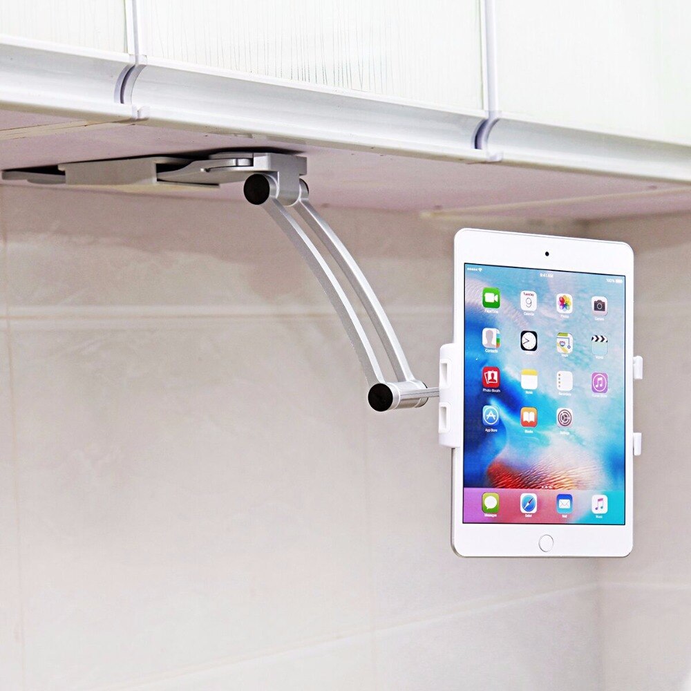2-in-1 Tablet Stand - Foldable Aluminum Alloy Kitchen Mount & Desktop Holder - 360° Rotating for 4-11" iPad Mini