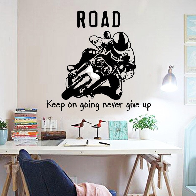 Cool Motor Rider Behang 3D Offroad Auto Muurstickers Slaapkamer Student Geef Nooit Motivatie Woord Art Decals Studie Sticker: PC71003-2