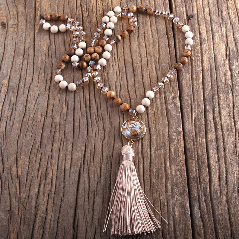 RH Boho Schmuck Steine Lange Verknotet halb Kostbare Stein Quaste Halsketten: 3