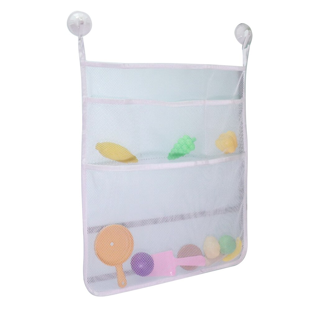 Bathroom Storage Bag Powerful Suction Cup Drain Mesh Four Grid Sundries Toy Organizer For Neat Bathtub Shower Room: White