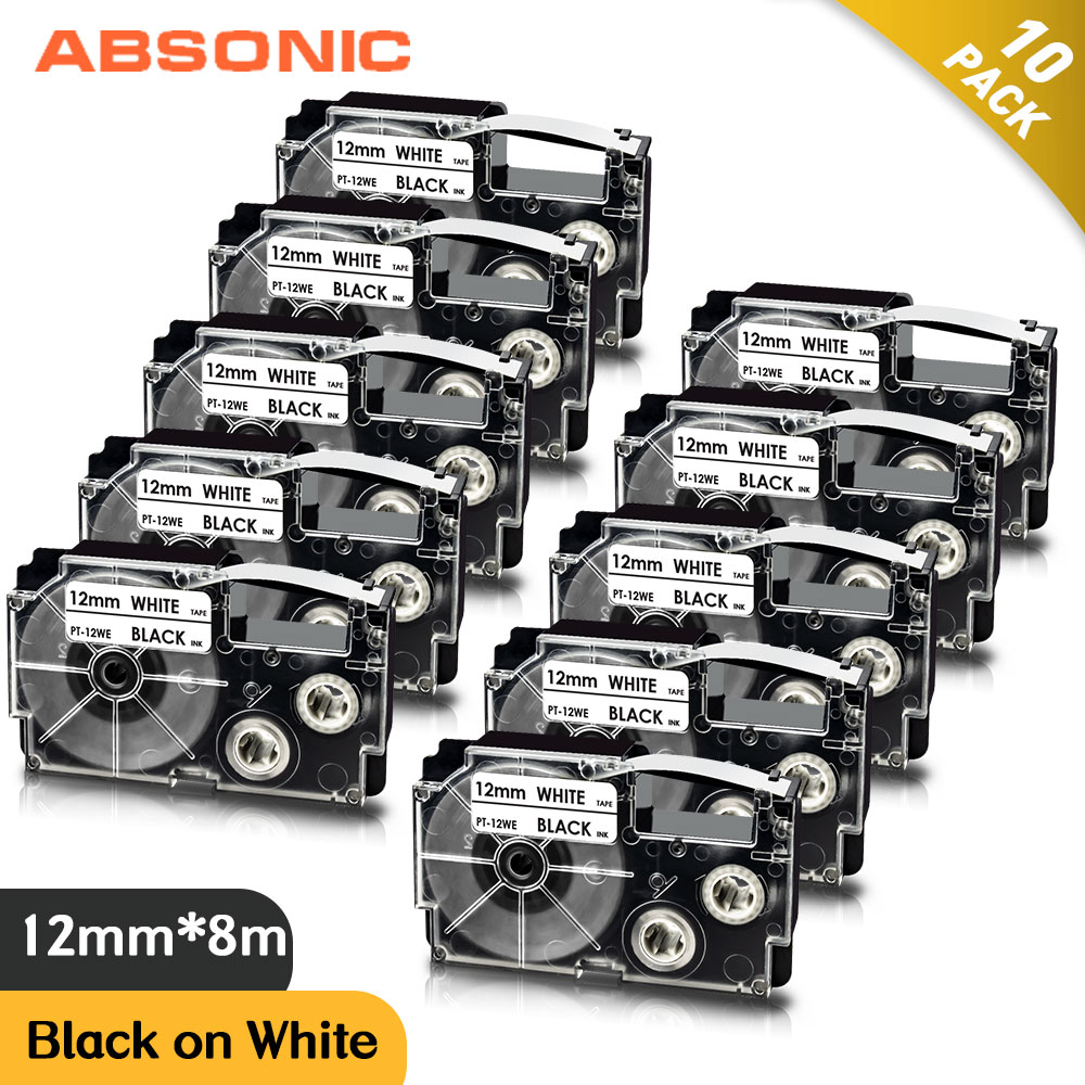 Absonic 20PK 12mm XR12WE Label Tape Compatible for CASIO XR-12WE Black on White Raplace for Casio KL-60 KL-60SR Label Makers: 10PK Black on White