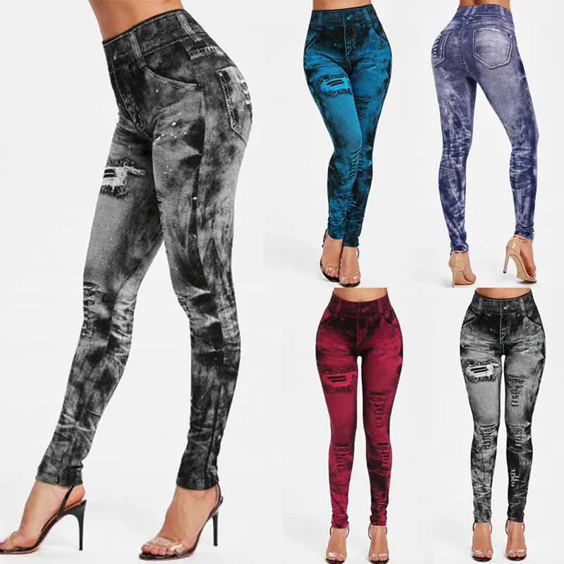 Mallas elásticas de imitación para mujer, mallas ajustadas sexis a la con realce para gimnasio, mallas informales simples de cintura alta, ropa de calle