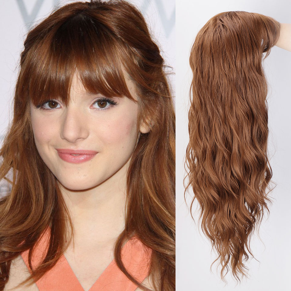 AISI Beauty Long Water Wave Synthetic Wigs with Bangs Mix Brown Wig for Women Pink Red Black Heat Resistant Hair: 10-12-30