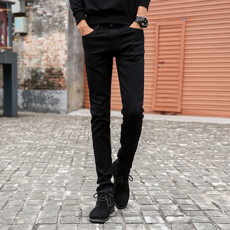Skinny jeans herr klassiska manliga elastiska raka svarta jeansbyxor slim fit stretch jeans