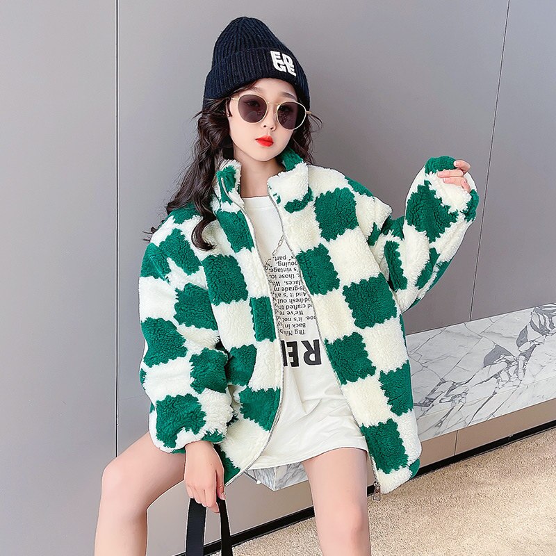 Nowe dzieci jesień zima futro dzieci dziewczyna płaszcz nastolatek grube znosić kurtki wysokiej jakości ciepła moda plus aksamitne ubrania 4-14Y: zielony / 11