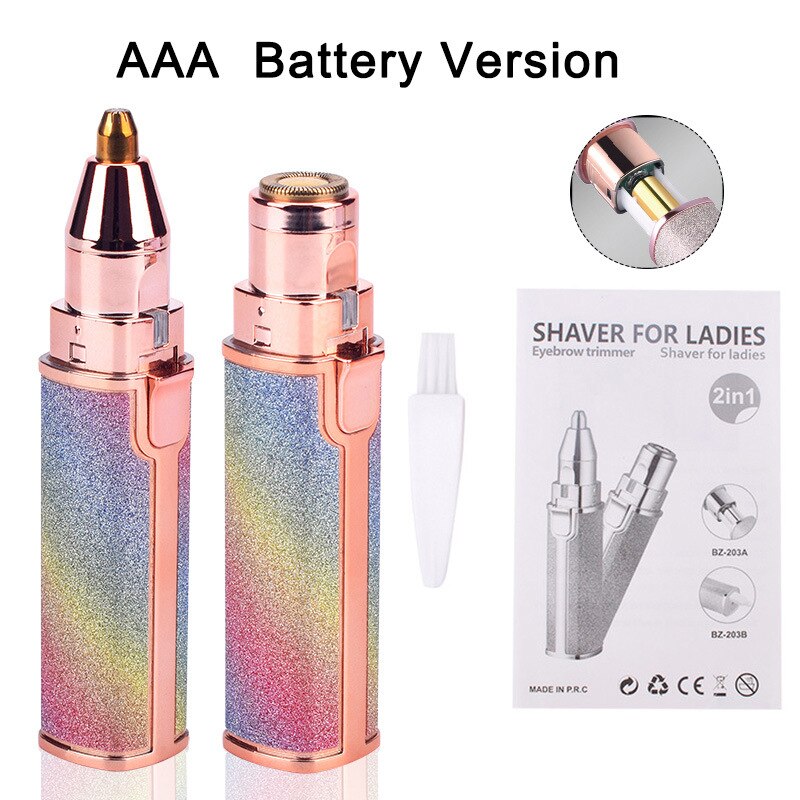 USB eléctrico recargable Ojo de arco iris frente depiladora portátil cejas Trimmer utensilio para eliminar el vello Facial herramienta de maquillaje: A