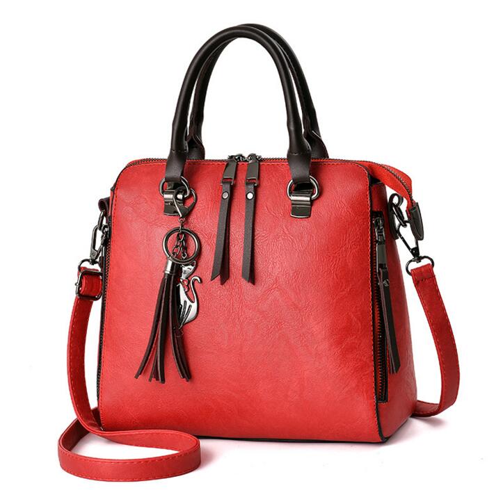 Dames handtassen met bontprint damestassen dames pu leren schoudertassen leuke tote bag bolsa  lb340: Rood