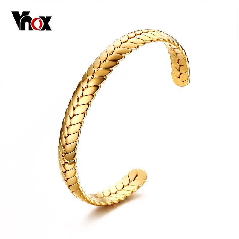 Vnox Tarwe Manchet Armbanden Bangle Voor Vrouwen 8Mm Goud Verstelbare Sieraden
