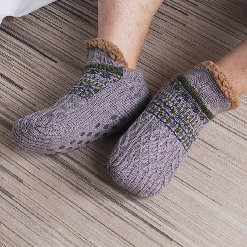 Winter Snow Socks Men Thicken Warm Home Bedroom Socks Slippers Man Non-Slip Foot Warmer Carpet knitted Socks Calcetines Hombre: XS / Beige