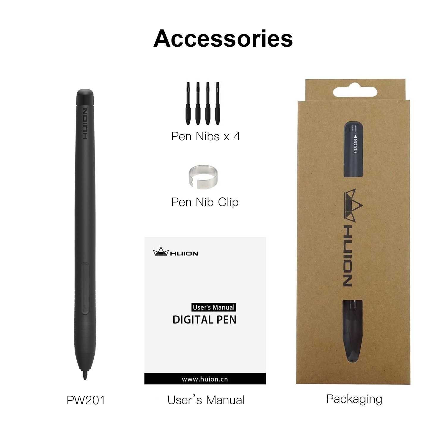 Huion PW201 Battery-Free Stylus 4096 Levels Pressure with 4pcs Pen Nibs Pen Clip for Huion H430P Graphics Tablet: Default Title