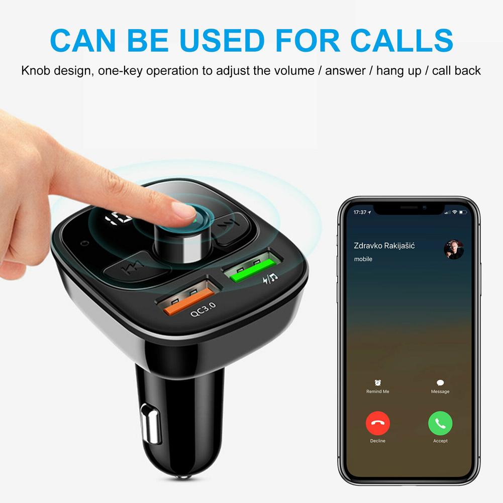 Qc3.0- fach-usb-autoladegerät mit zwei usb-anschlüssen für handys und  mp3 bluetooth-player, multifunktionaler auto-musikempfänger