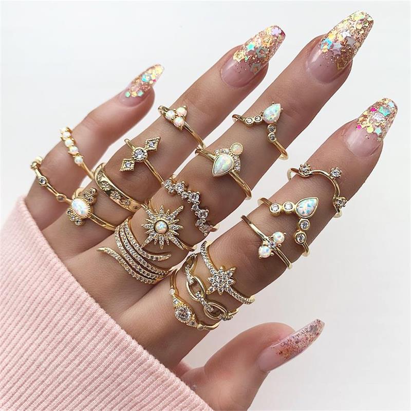 17 pz/set Boho anelli gotici Punk anelli coppia strass anelli anelli Mujer per le donne gioielli fedi nuziali all'ingrosso: Default Title