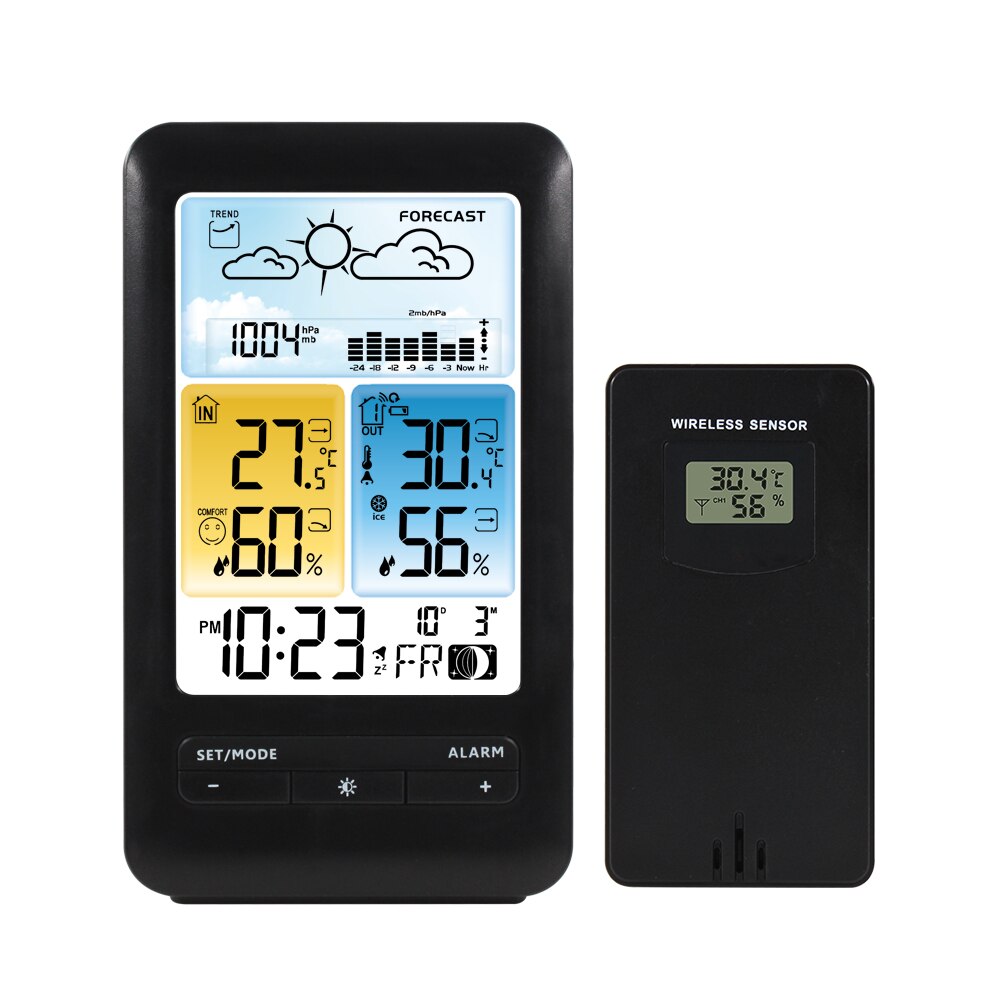 FanJu Digital Alarm Clock Weather Station Temperature Humidity Meter Barometor with Wireless Outdoor Sensor FJ3395D: Default Title