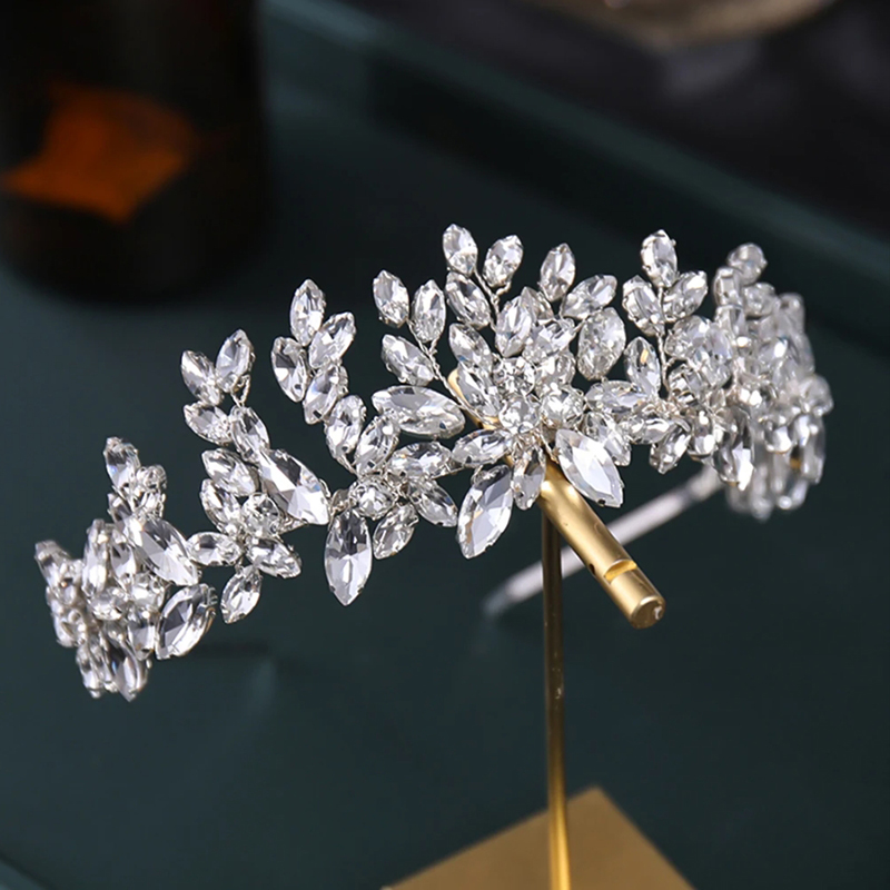 Diademas de cristal transparente de lujo para mujer, enredadera para el cabello nupcial, accesorios de joyas para el cabello de boda, tocado de novia, coronas,: COLOR ORO ROSADO