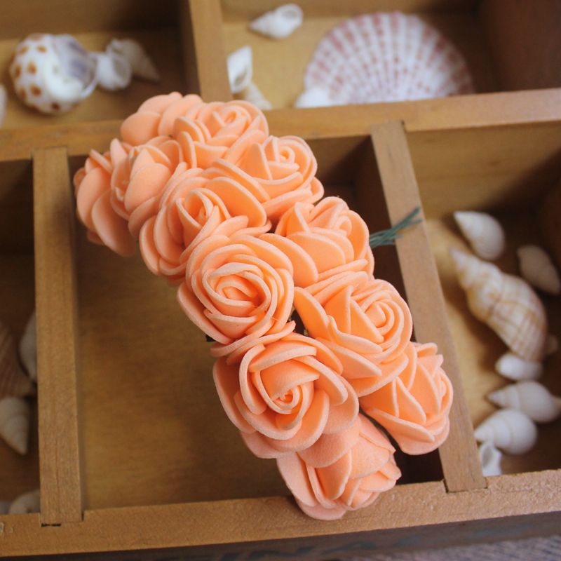 12 stk / parti simulering mini rose kunstig blomst skum blomst diy blomst kugle krans hovedbeklædning bryllup dekoration brude blomster: Orange