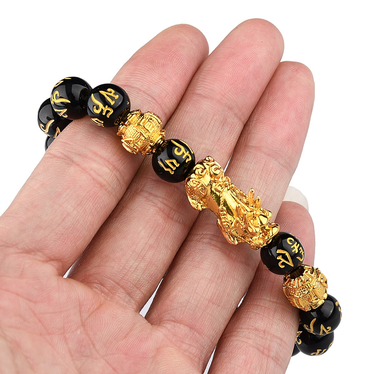 Chinese Traditional Magical Animal Bracelet Feng Shui Black Obsidian Alloy Wealth Bracelet Attract Wealth & Good Luck