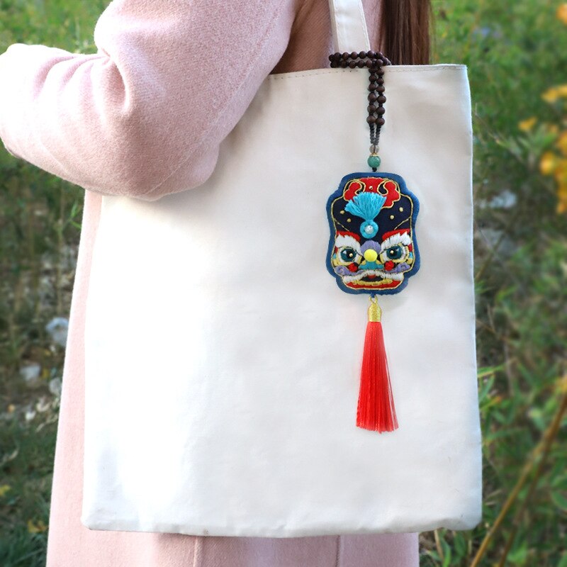 Kit de broderie Style chinois bricolage | Amulette avec cerceau, ensemble de points de croix Tyro faciles à coudre, de couture fait main pour débutant
