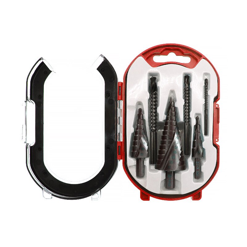 Stegborr och borr-fräs 6 st/set.försänkning för metall/trä，borr för metallkon 32mm, -stegs ljus: Svart