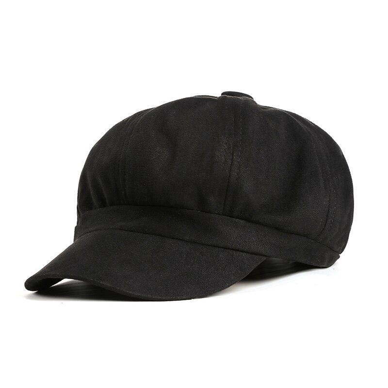 Béret en daim pour femme, chapeau octogonal vintage britannique décontracté, couleur pure, peintre Tour casquette de journal intime, automne hiver: BLACK