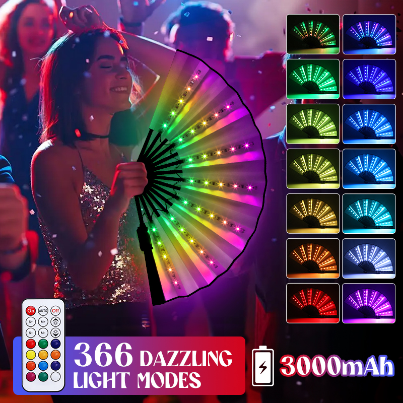 LED brillant pliant ventilateur RGB coloré ventilateur veilleuse spectacle danse lueur accessoire Festival accessoires brillent dans la nuit fournitures de fête