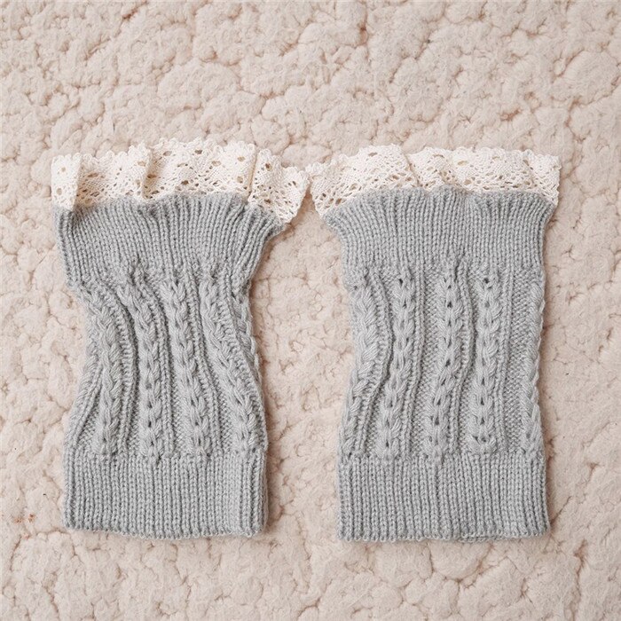Calcetines de punto para botas, calentadores de piernas cortas para mujer, calcetines tejidos de encaje, accesorios para botas de: light gray