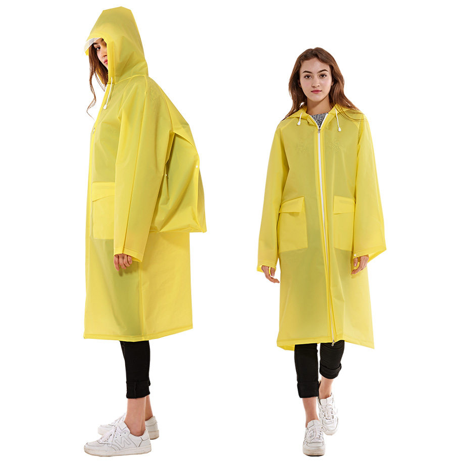 Vier kleuren Waterdichte plastic EVA Rits lange mannen vrouwen regenjas Hooded Dames Rugzak pocket Regenkleding jassen