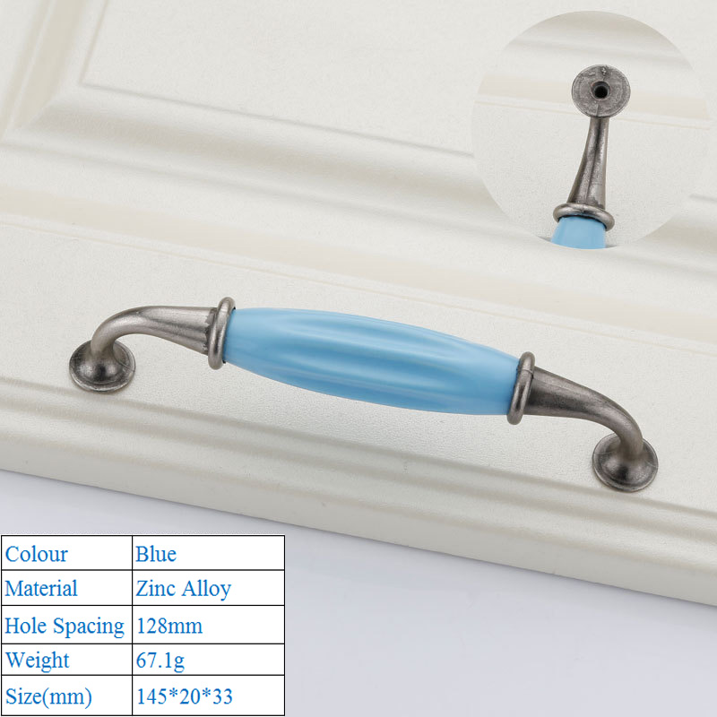 Ceramic Matte Blue Drawer Flush Handles Zinc Alloy Decorative Furniture Knobs Cabinet Wardrobe Door Handle Hardware door knob: 6176-128mm