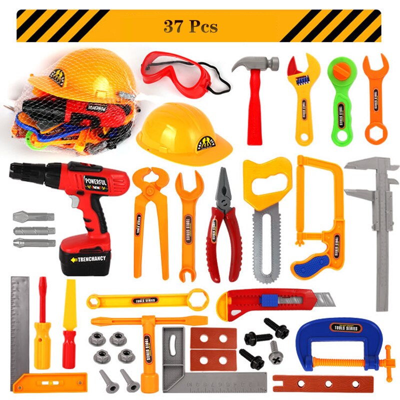 37 Diy Grensoverschrijdende Kinderen Simulatie Spel Huis Speelgoed Set Boor Helm Set Reparatie Tools Speelgoed Kleuterschool Onderwijs Levert