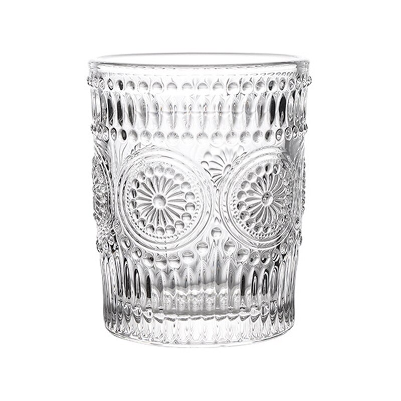Retro Sun Flower Gold Rim Glass Water Cup Transparent Coffee Glass Cup Heat-resistant Milk Juice Tea Cup Drinkware Print Home
