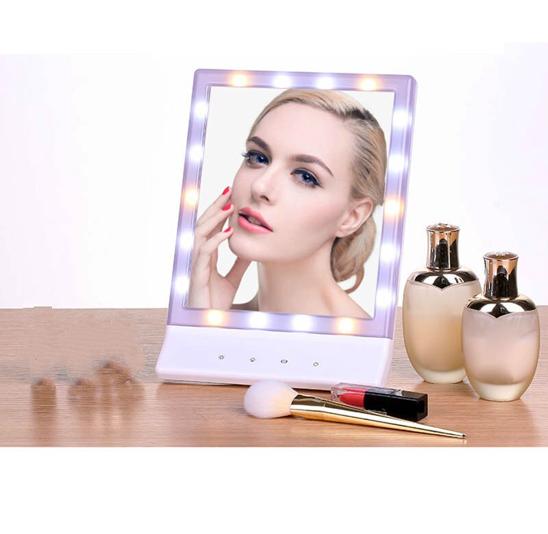 Make-Up Spiegel 18 Lichten Led Desktop Spiegelwand Spiegel Schoonheid Thuis Spiegel Usb Beschikbaar Licht Up Spiegel Voor Make-Up