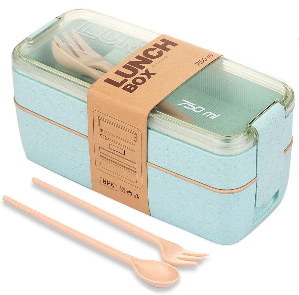 Health Material 3 Layers Lunch Box Microwavable Japanese Bento Food Container Eco-Friendly Wheat Straw 900ml Lunchbox: Dark Purple