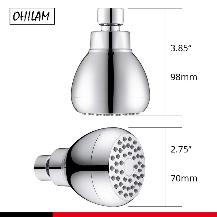 WASSA High Pressure Shower Head 3 Inch Anti-leak Fixed Chrome Showerhead Adjustable Metal Swivel Ball Joint Brush Nickle ORB