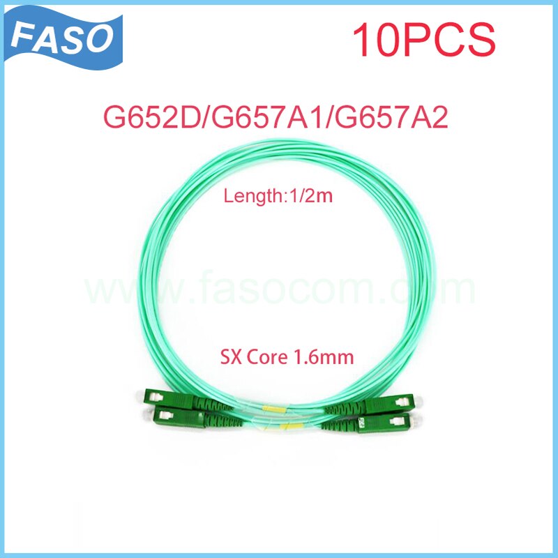 10 pièces 1/2m SC/APC SX Core monomode 1.6mm cordon de raccordement à fibres optiques G652D/G657A1/G657A2 Aqua LSZH veste