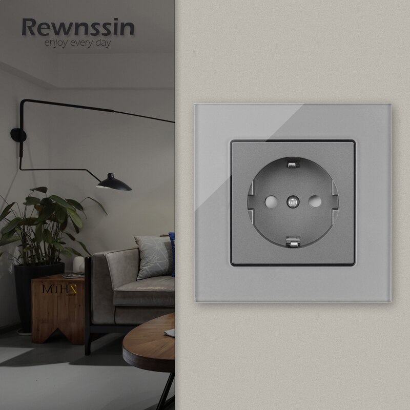 Wall Socket EU Standard Power Plug Singel/Double/Trible/Quadruple Socket AC110V-250V Living Room Silver Crystal Glass Panel