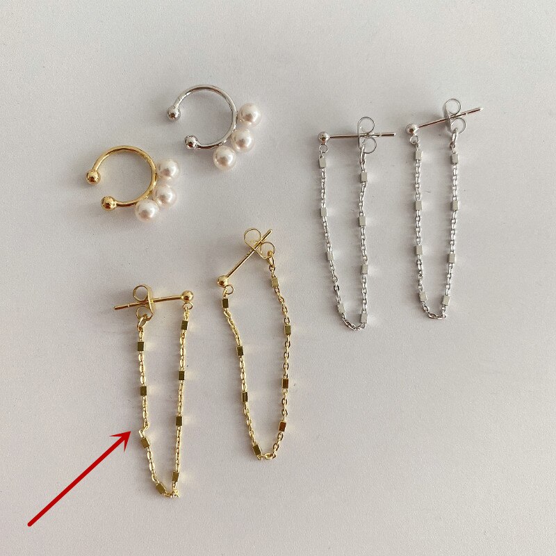 Huanzhi korea retro perlelegering øreklemme lang kvast øre linje metal ingen piercing øreringe til kvinder pige fest smykker: C gyldne øreringe