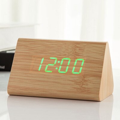Jinsun Wekker Moderne Houten Thermometer Desk Klokken Led Digitale Klok Geluid Controle Mini Led Tafel Klok: bamboo-green