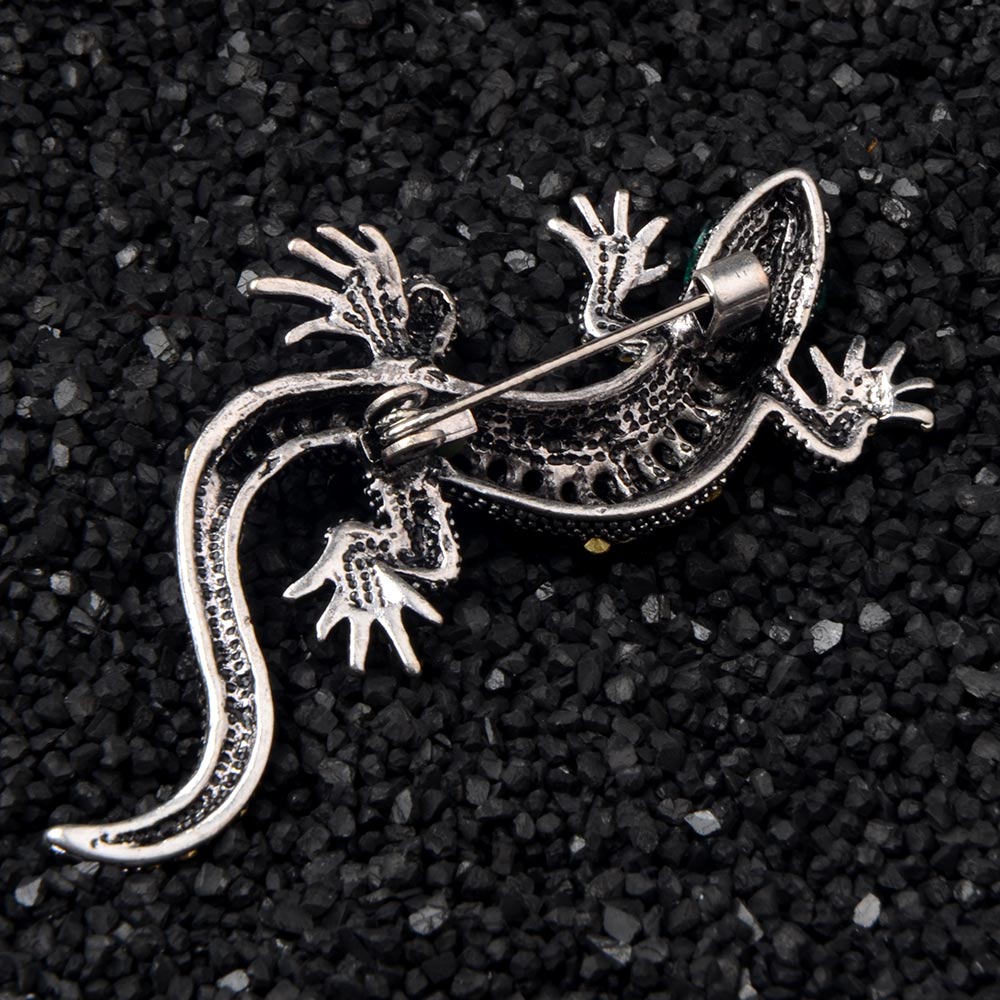 Chanfar Vintage Crystal Paved Gecko Brooches Lizard Animal Brooch Pins For Women Men Dress Hat Jewelry
