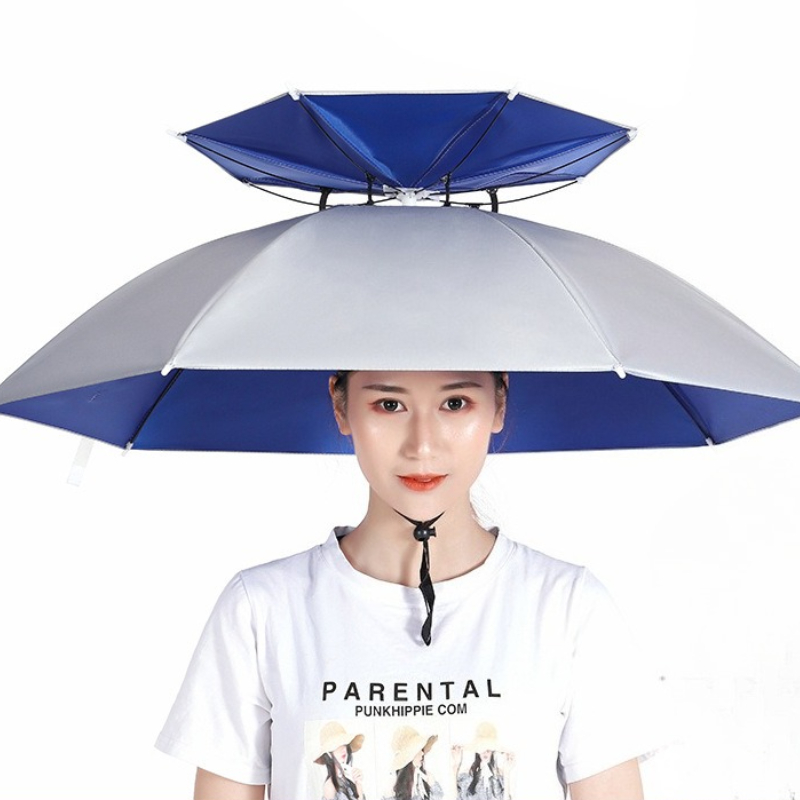 Dubbellaagse opvouwbare parapluhoed voor buiten, zonnescherm, UV-bescherming, zonnebrandcrème, waterdichte vishoed, geschikt voor buiten kamperen: Paars