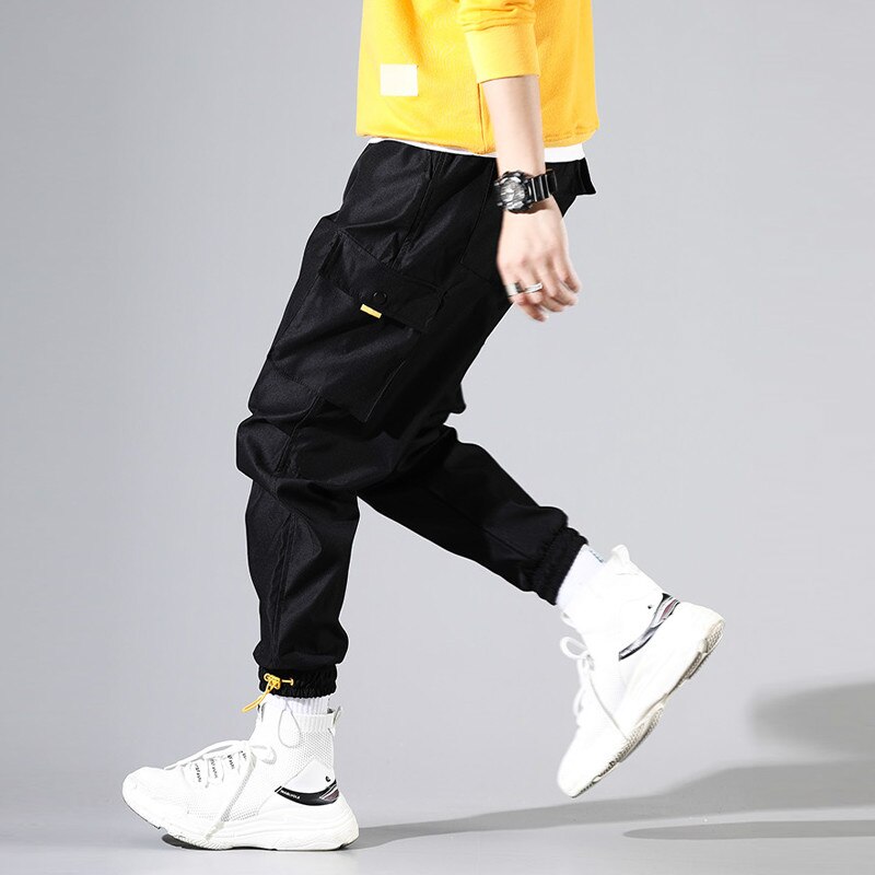 Cargobroek heren streetwear broek baggy heren hiphop joggingbroek enkellange broek casual pantalon homme jeugd mannelijk zwart