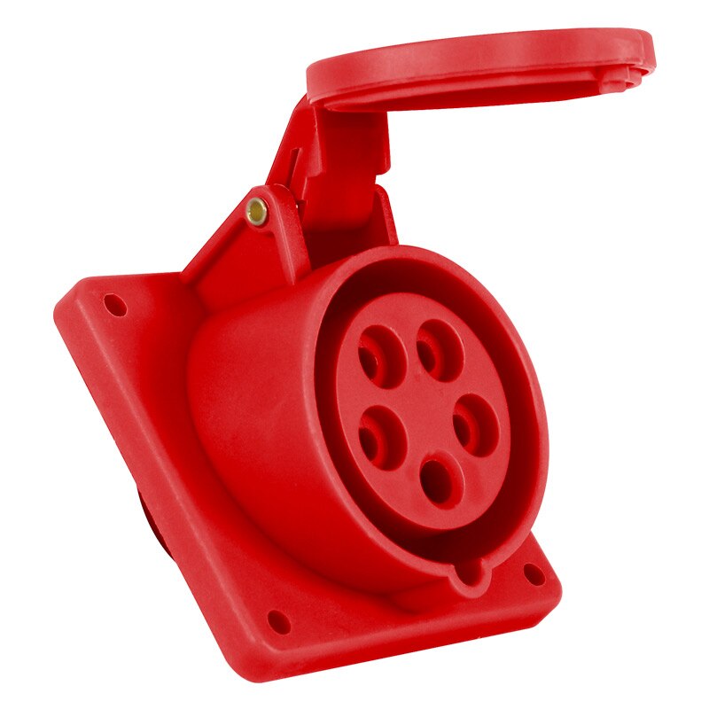 16a 32a waterproof industrial plugs and sockets IP44 3P 4 core 5 pins P N E Panel Mounted tilted oblique socket