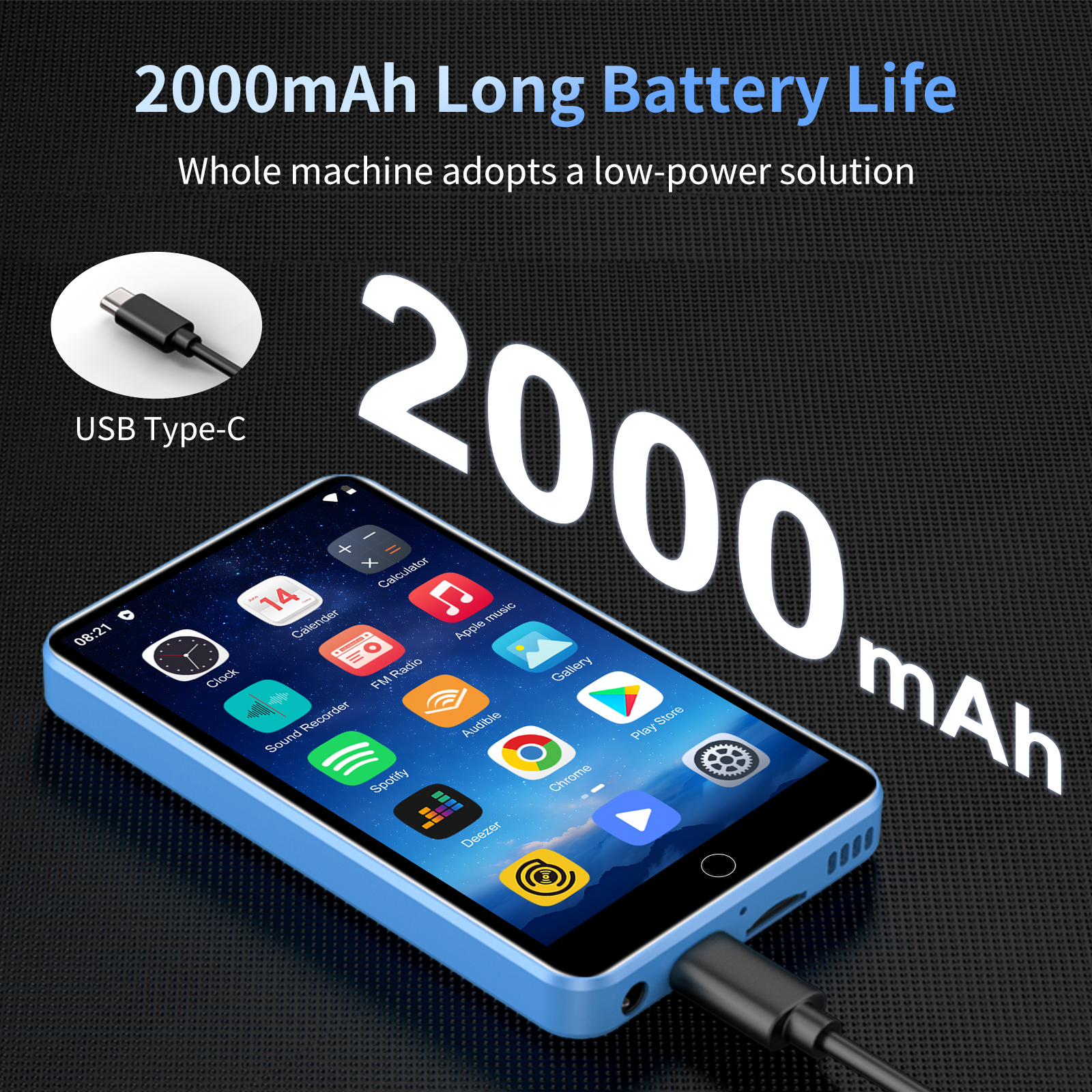 Reproductor de MP3 ZAQE de 80 GB, compatible con Bluetooth y LAN inalámbrico, reproductor MP4 MP3 con pantalla completamente táctil de 4,0 pulgadas, libro electrónico, reloj, compatible con m