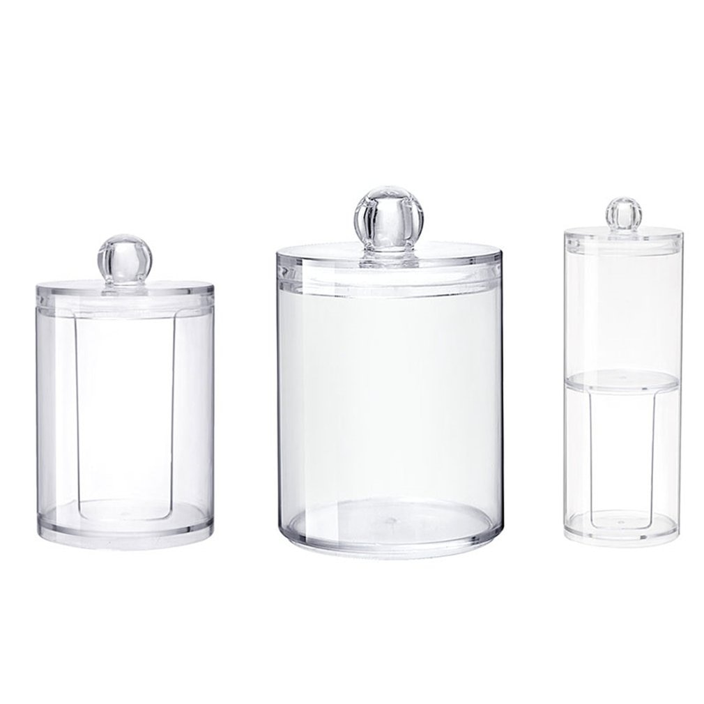 Multifunktionel rund modtagekasse plastik vatpind box kosmetisk make-up vatpinde gennemsigtig beholder