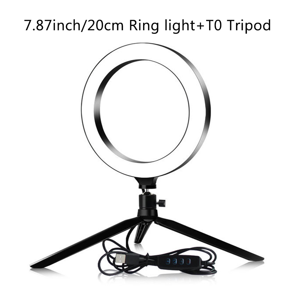8 Inch Led Ring Licht Met Statief Usb Dimbare Ring Lamp Voor Tik Tok Video Make Selfie Ringlicht Voor smartphone Camera: 20cm add T0 tripod