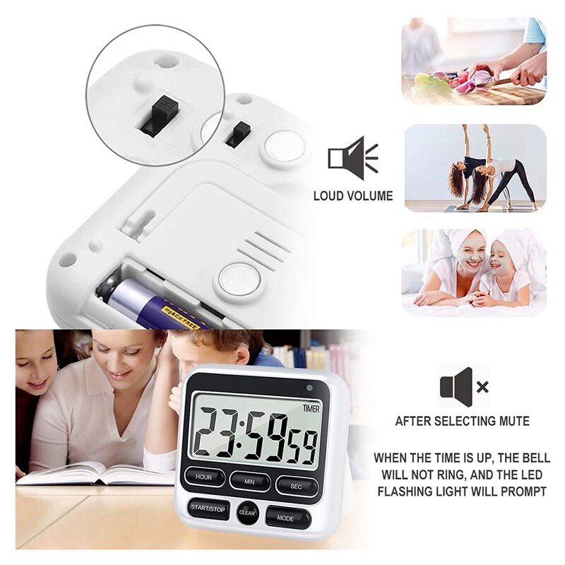 Kitchen Timer, Magnetic Kitchen Timer, with Adjustable Sound Alarm and Memory Function for Cooking and Studying