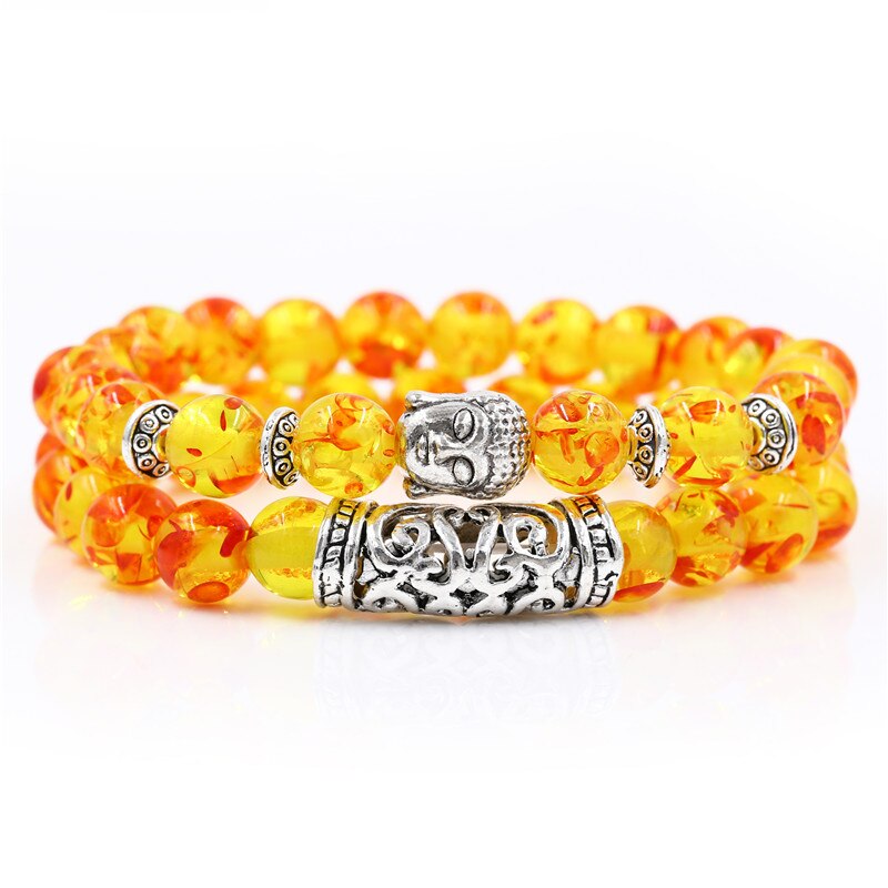 2PCS/Set Buddha Head Charm Natural 8mm Stone Beads Bracelet Sets For Women Men Braiding Macrame Bracelet Set Charm Bangle: BA-053(9)