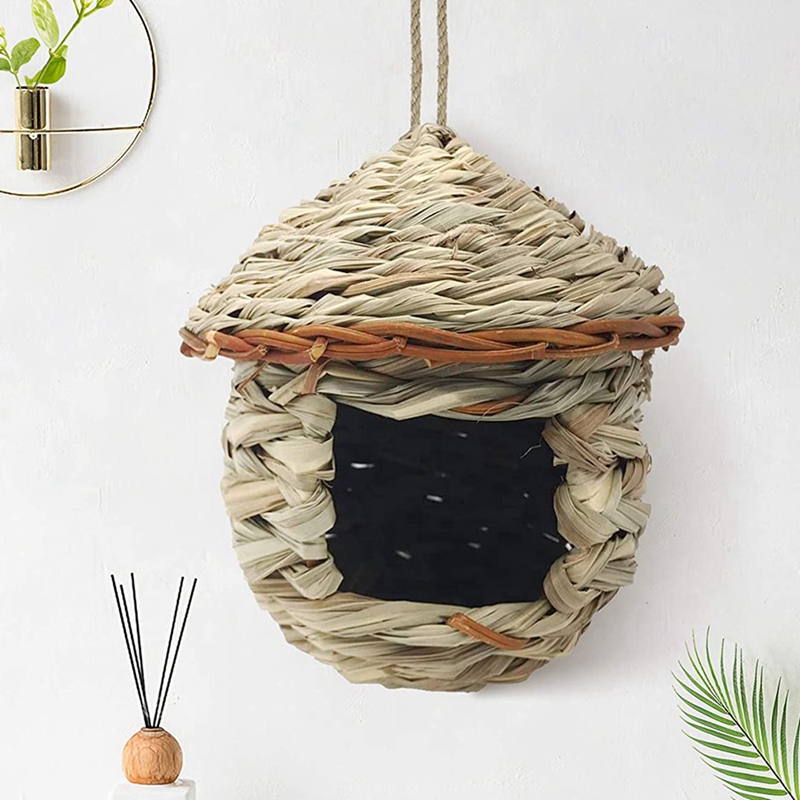 Nichoir à Oiseaux En Bois Tissé Main - Environ 10x6 Cm - Décoration Jardin, Refuge Pour Petits Oiseaux - Pour Patio, Arbre, Volière