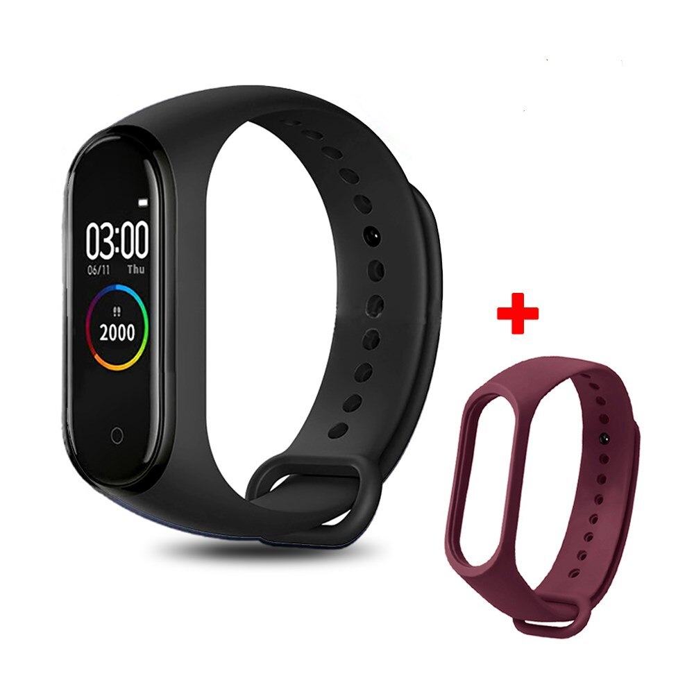 M4 Smart Band Fitness Trcker braccialetto sportivo pedometro frequenza cardiaca pressione sanguigna Bluetooth salute cinturino impermeabile Smartband: with wine red strap