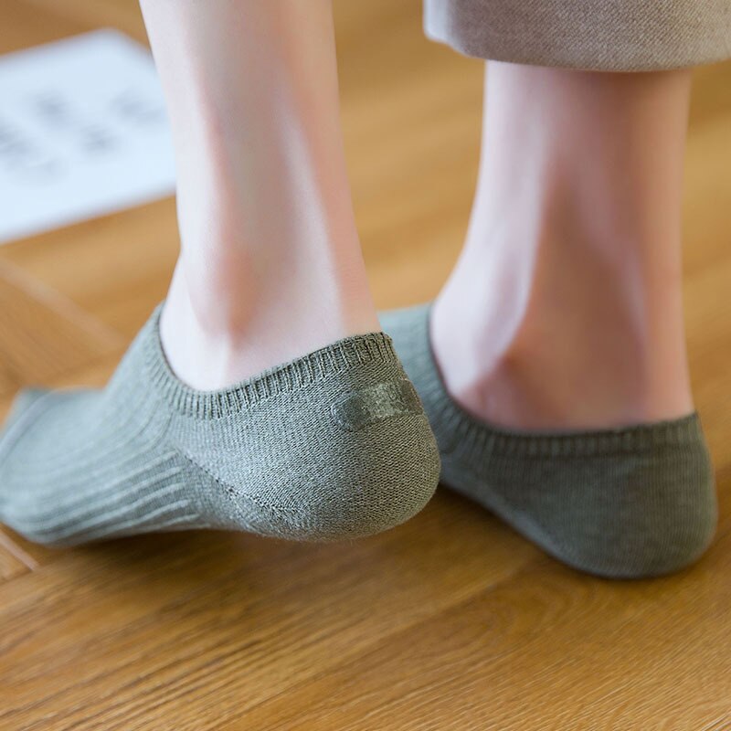 Spring Summer Solid Color Women Invisible Socks Cotton Double Needle Bar No Show Woman Socks Non-slip Kawaii Calcetines B003